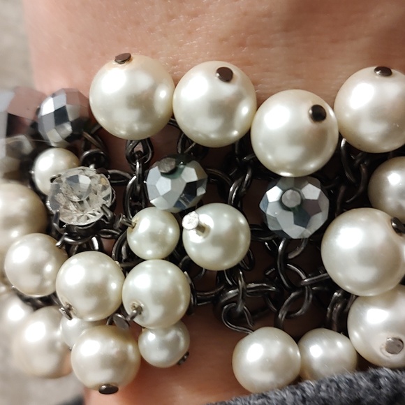 Silver Tone, Faux Pearl Cha Cha Bracelet - Picture 2 of 4